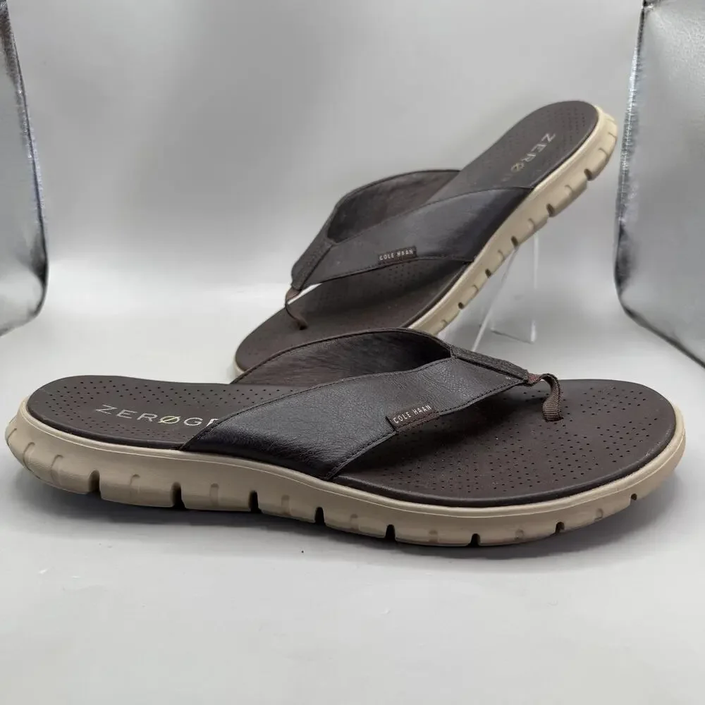 Cole Haan Zerogrand Leather Thong Sandals Flip Flop Shoes Mens Size 13 Brown